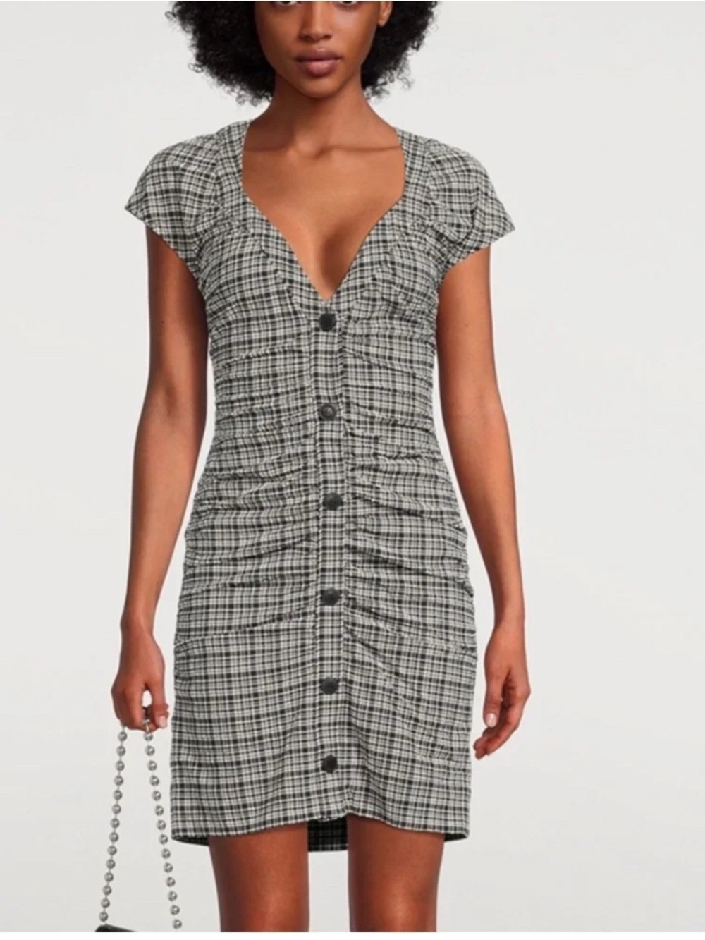 Ganni Stretch Seersucker Gingham Mini Dress